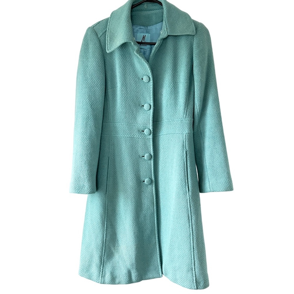 MARCIANO TEAL TWEED COAT BUTTON FRONT CLASSIC STYLE WOMAN SIZE M